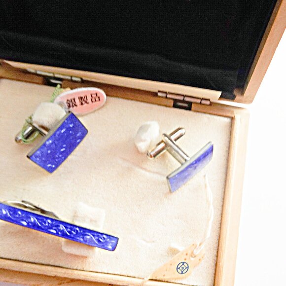 Sterling Silver Japanese Cufflinks Tie Bar With Tags - Picture 1 of 3